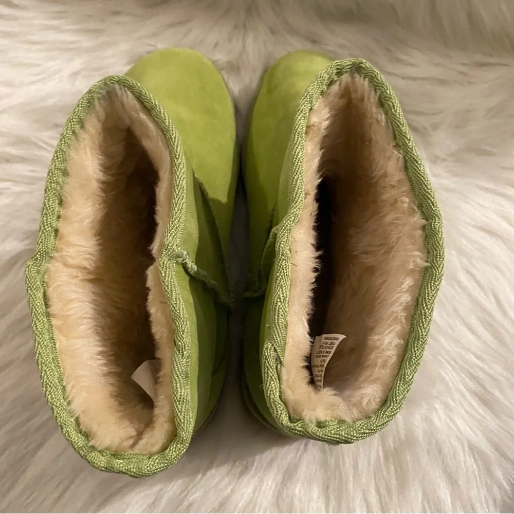 So Ankle‎ Boots Women’s Size 9 Med Leather Faux Fur Green Slip On Booties